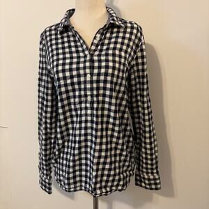 Tommy Hilfiger Women's Black +  White Gingham Plaid Button Up Long Sleeve